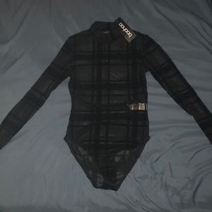 Check mesh high neck bodysuit from boohoo